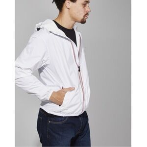 Eddie Bauer Mens Packable Windbreaker Rain Jacket Hooded Full Zip White Size M